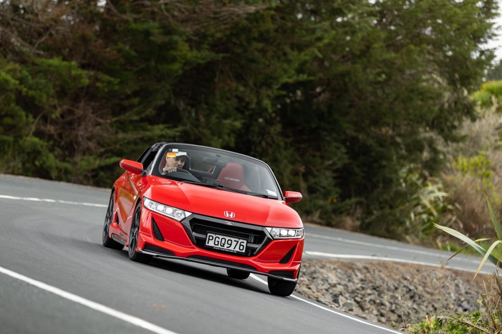 Honda S660 Mugen RA cornering, on a country back road