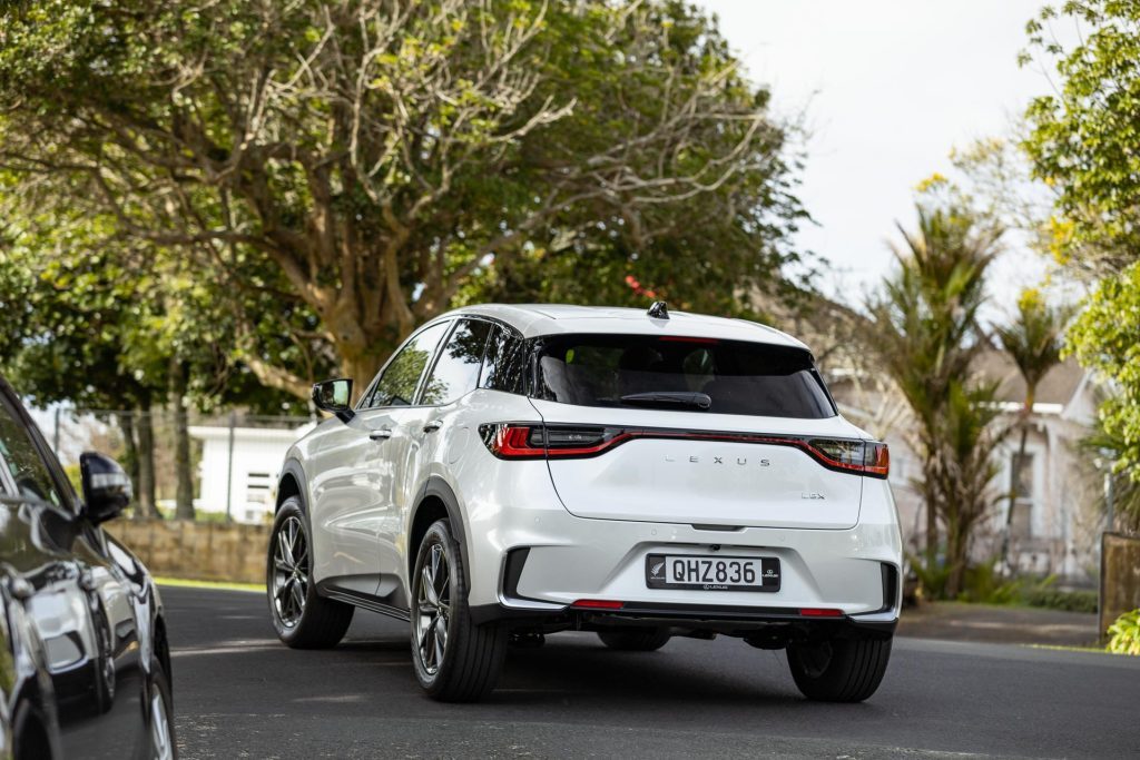 Rear of the 2024 Lexus LBX Relax while cornering