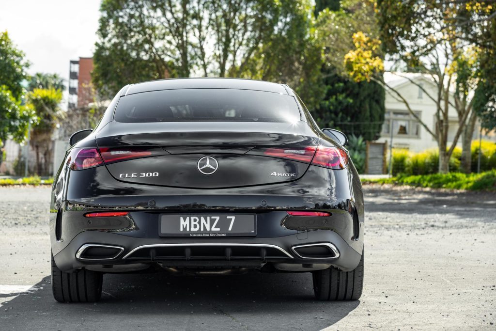 Rear end profile view of the 2024 Mercedes-Benz CLE 300, in black