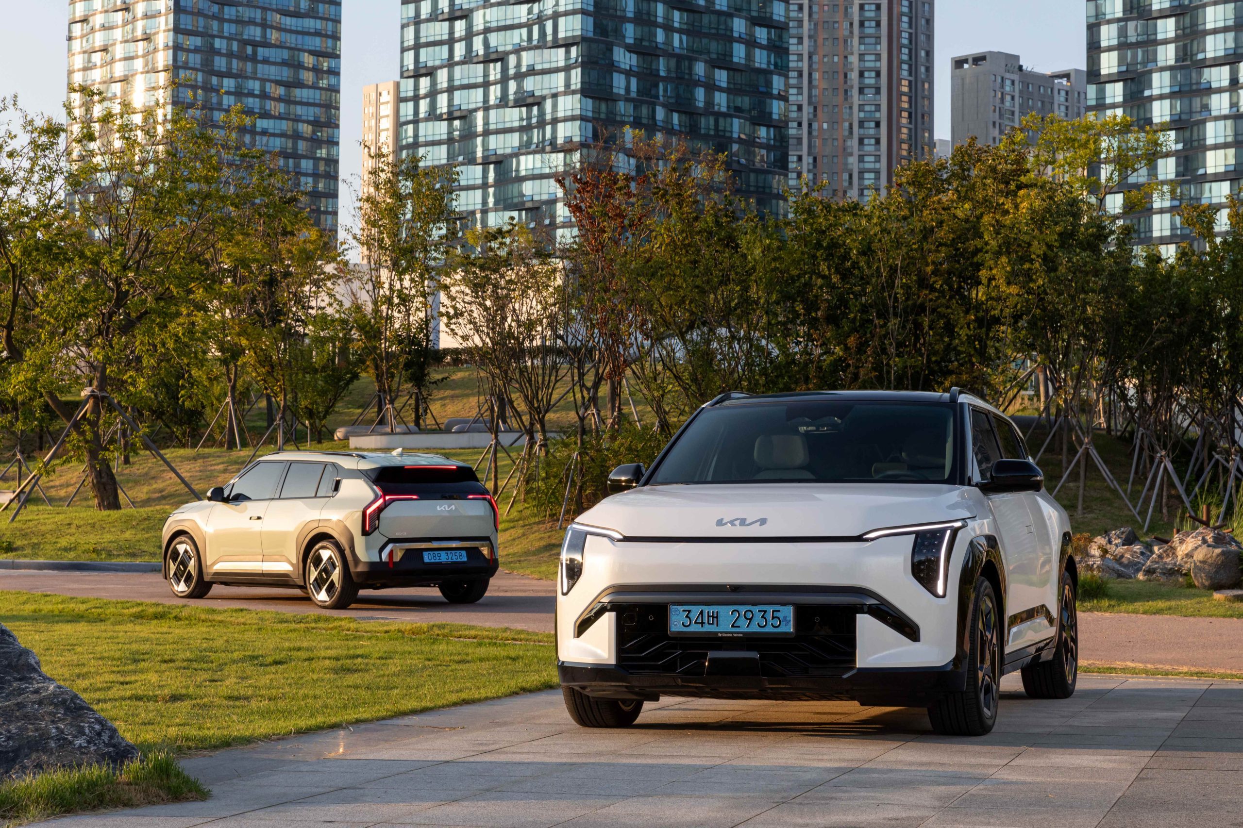 Front and rear shots of EV3s parked up.