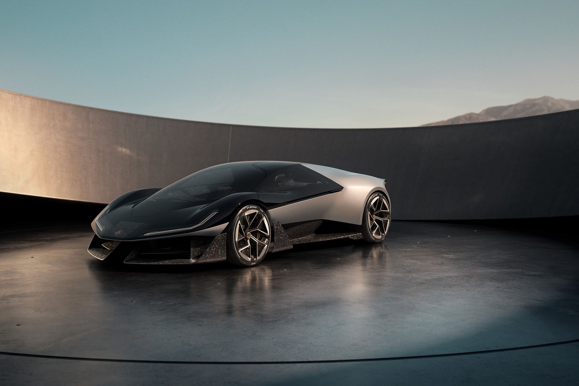 Chopped carbon fibre apparent in this shot of the Lotus Theory 1 concept supercar.