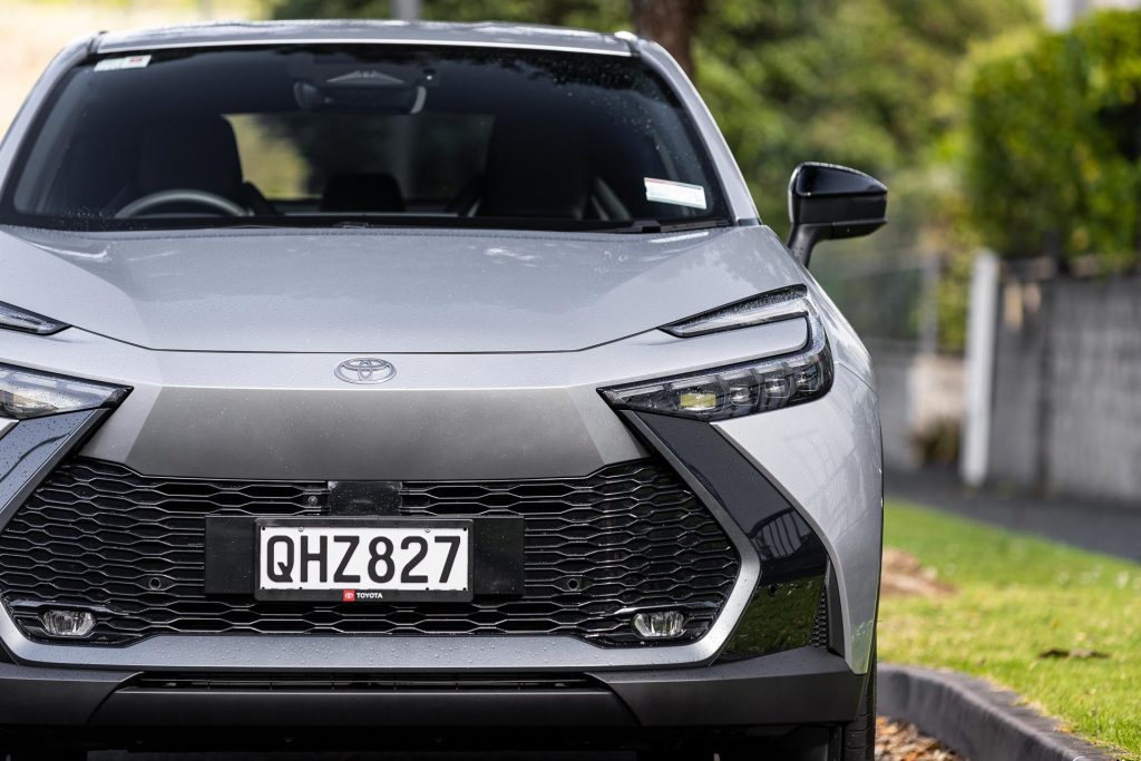 Front detail of the 2024 Toyota C-HR GXL Hybrid, in silver