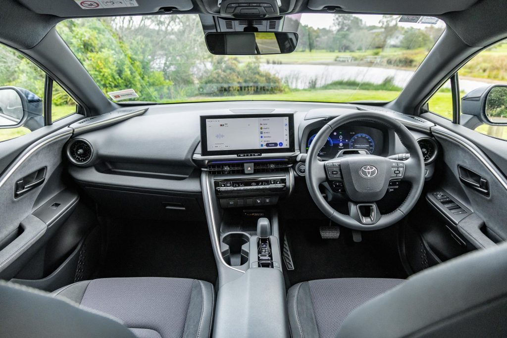 Wide interior view of the front interior of the 2024 Toyota C-HR GXL Hybrid