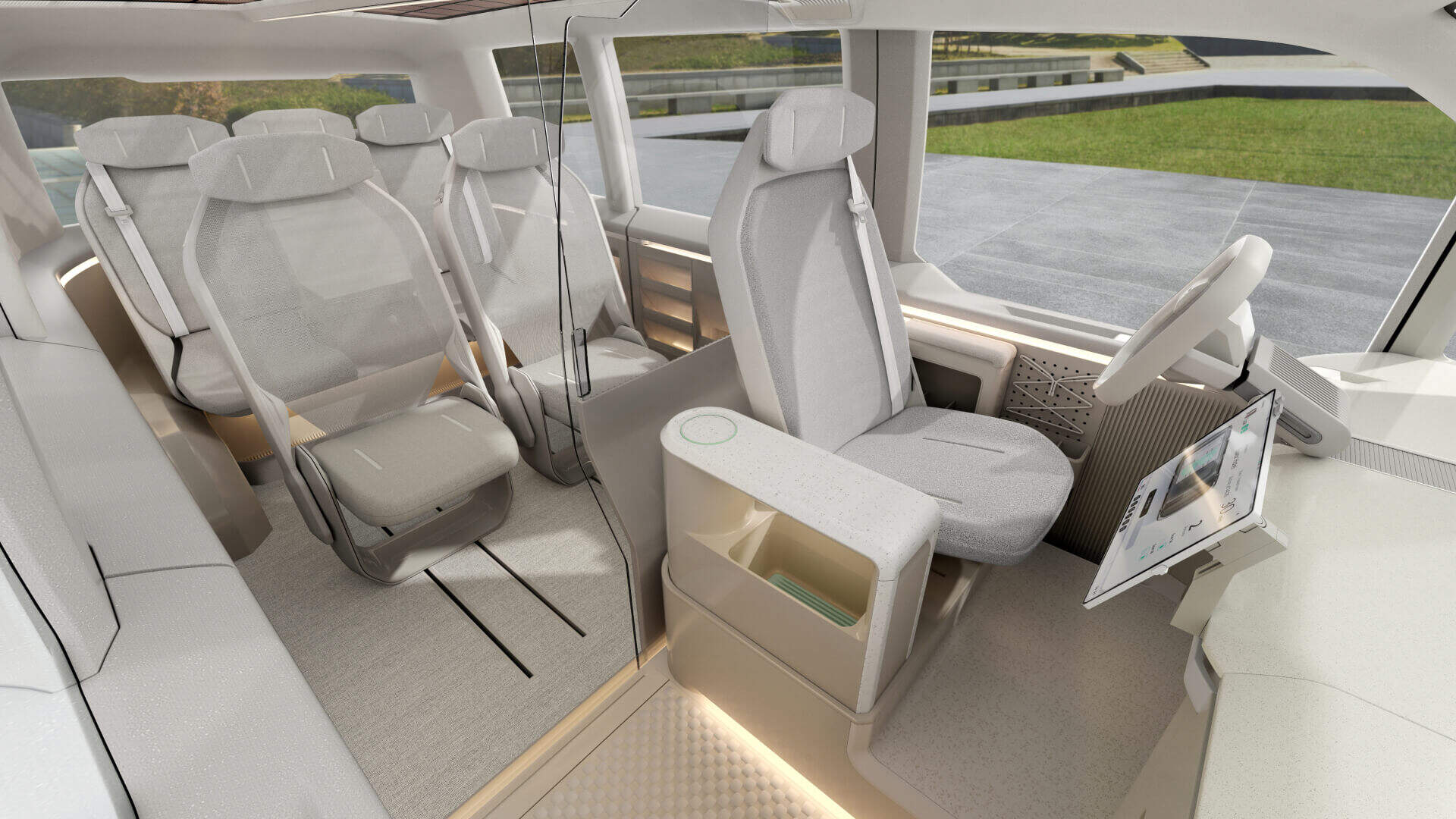 Upmarket interiors for these shuttle vans, and lots of glass for added visibility.