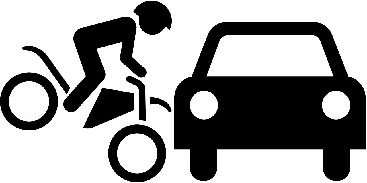 Cartoon image of motorcycle smacking into autonomously driven car.