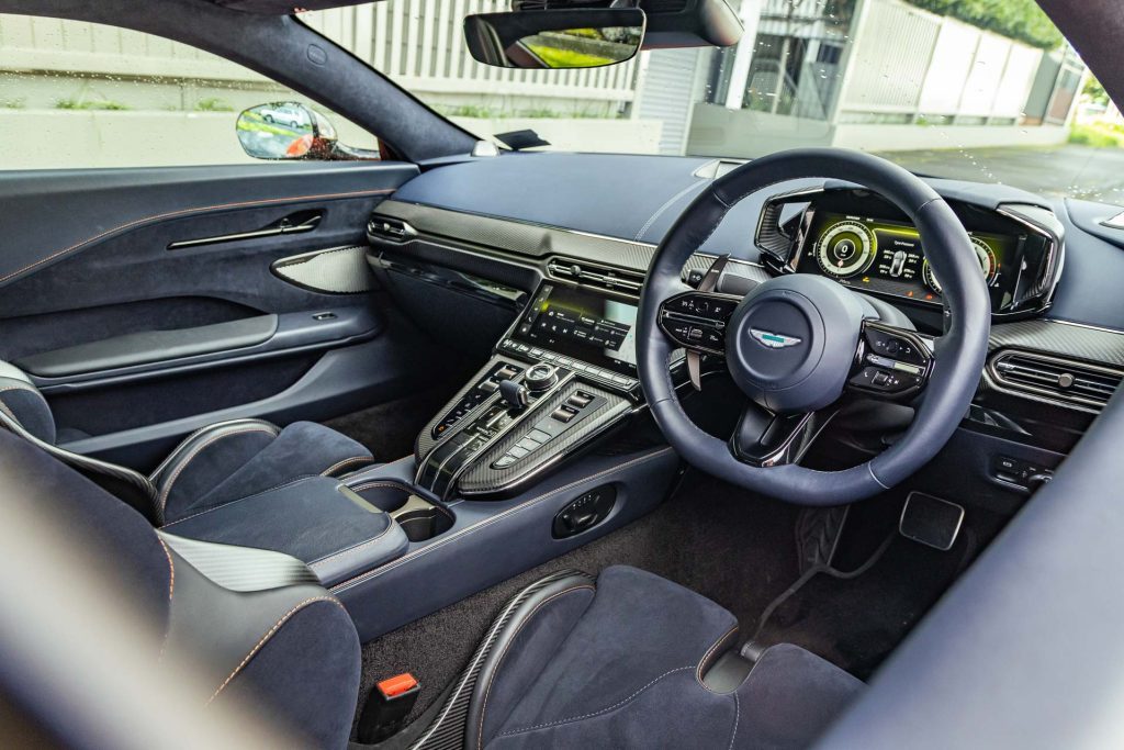 Aston Martin interior, in dark blue leather