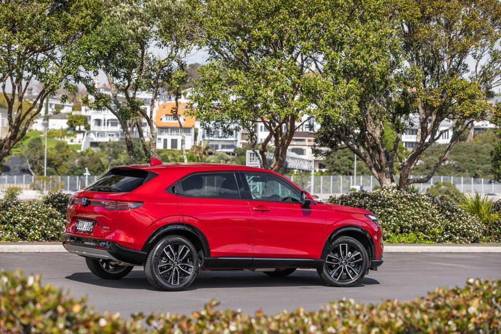 Honda HR-V Sport in red  rear quarter view