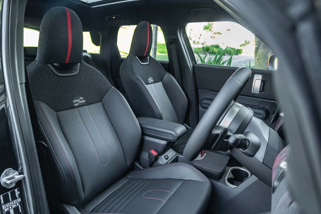 Mini Countryman JCW interior, front seat detail