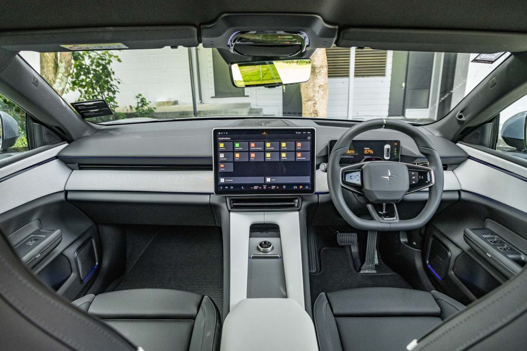 Wide view of the interior inside the Polestar 4 Long Range dual motor