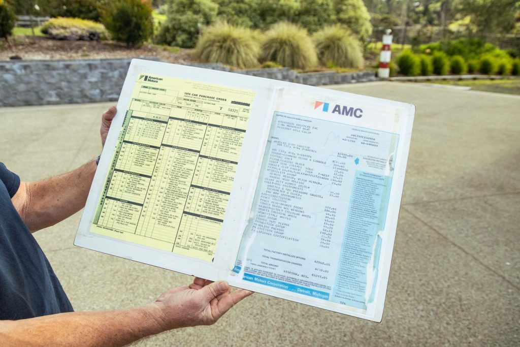 AMC Javelin 1974 purchase order and spec sheet 