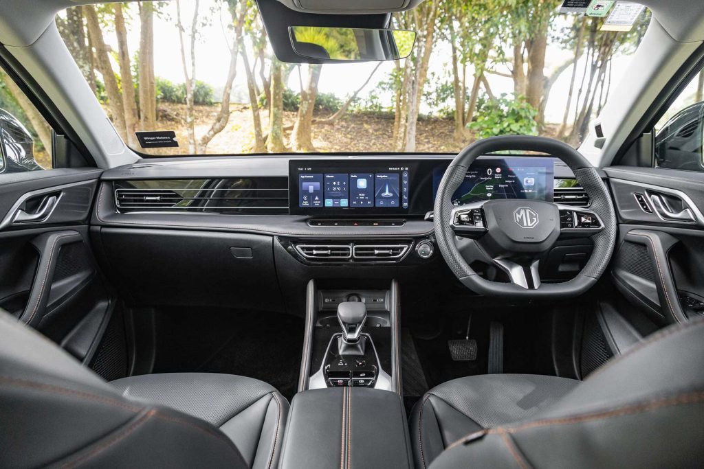 MG HS Essence interior wide view, showing dash and screens