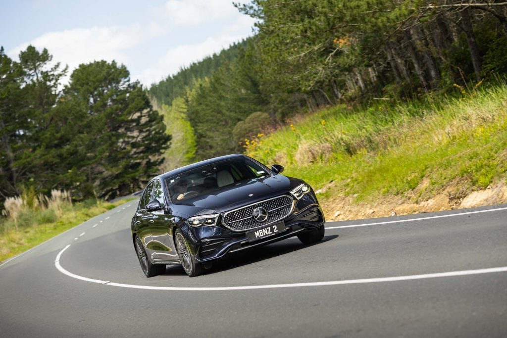 Mercedes-Benz E 300 sedan, on a country backroad