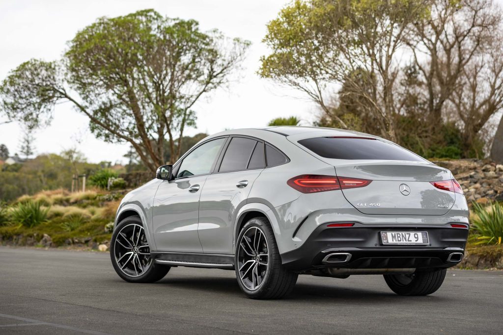 2024 Mercedes-Benz GLE 450 Coupe rear quarter shot, in grey