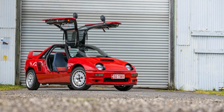 Autozam AZ-1 Mazdaspeed with gullwing doors open, in red