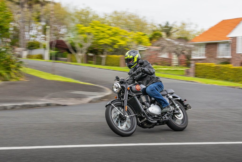 2024 BSA Gold Star 650 cornering while on a lean