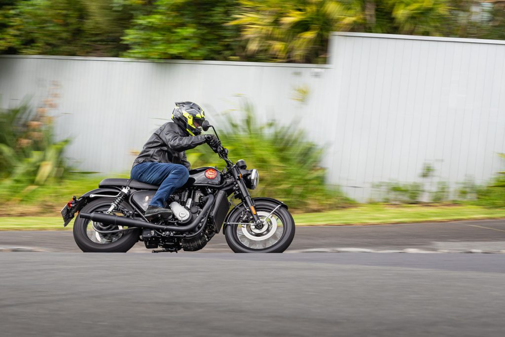 2024 BSA Gold Star 650 panning view, while cornering