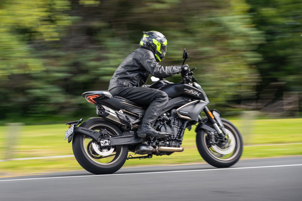 2024 CFMOTO 800NK slow shutter speed panning side shot