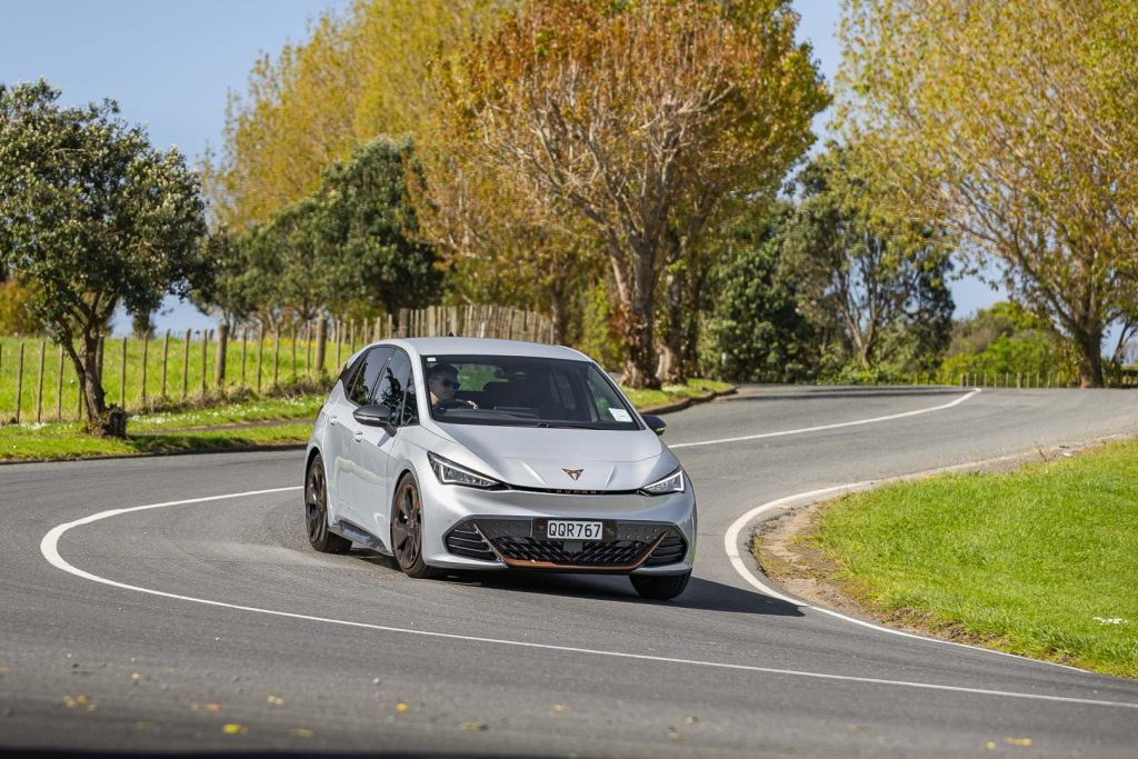 Cupra Born V cornering, front view