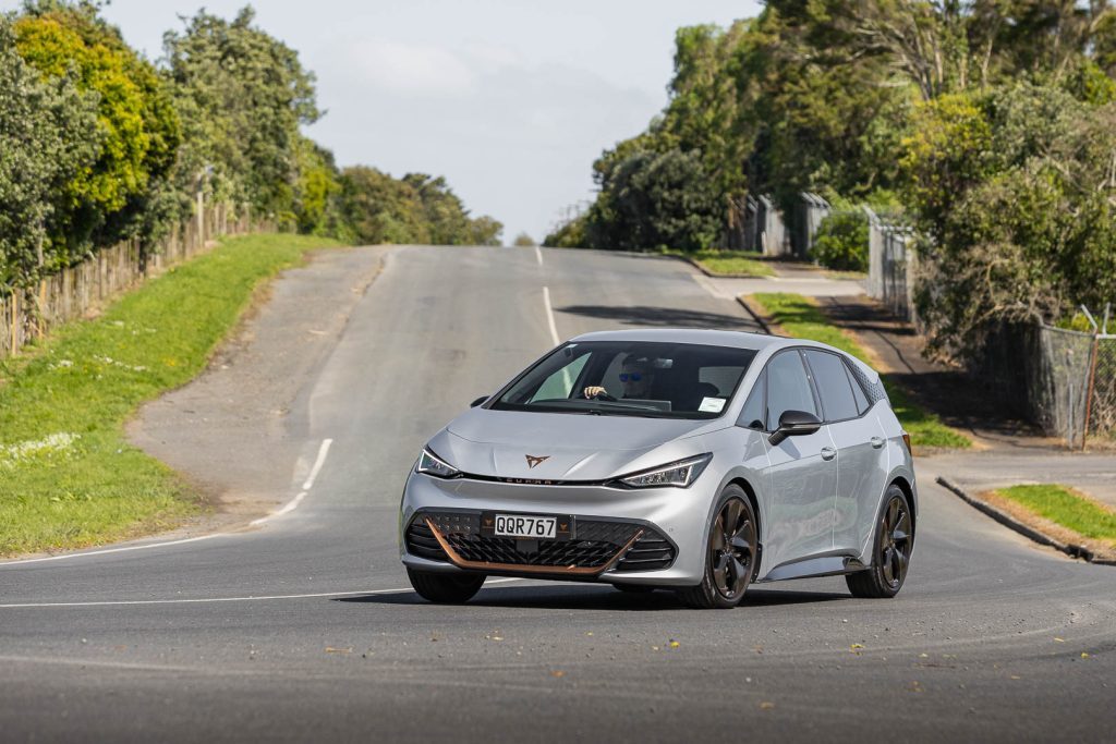 Cupra Born EV cornering shot, pictured in silver