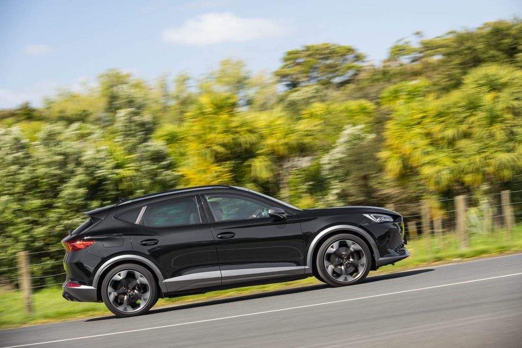 Cupra Formentor side panning shot, pictured in black