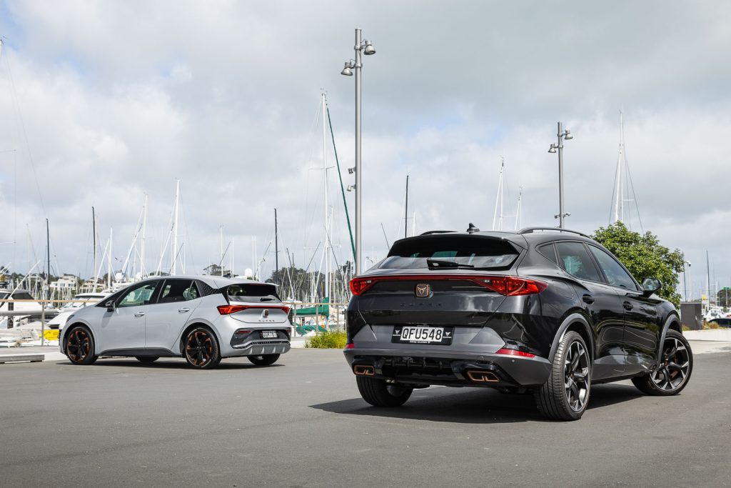 Cupra Born V+ vs Formentor V e-Hybrid PHEV rear view perspective