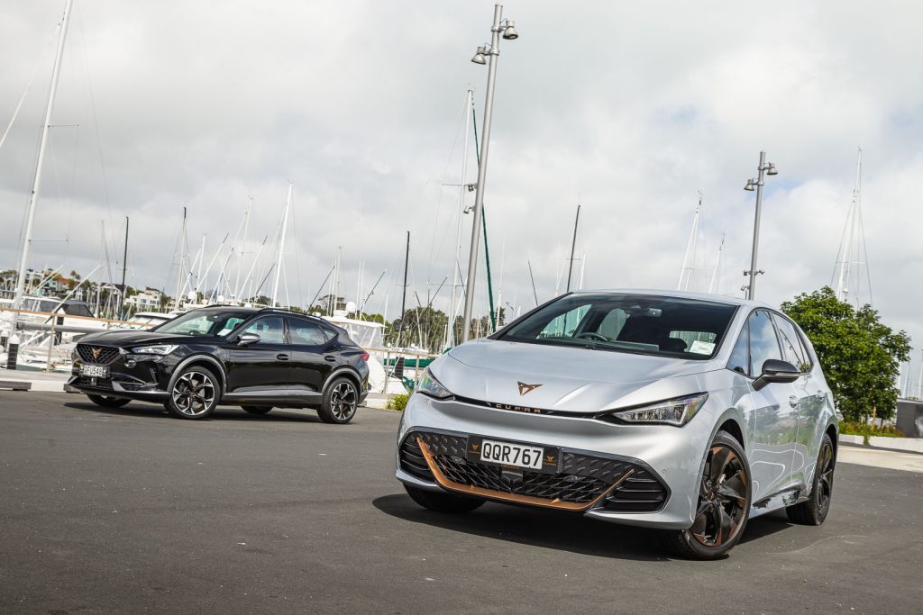 Cupra Born V+ vs Formentor V e-Hybrid PHEV, parked front on in the sun