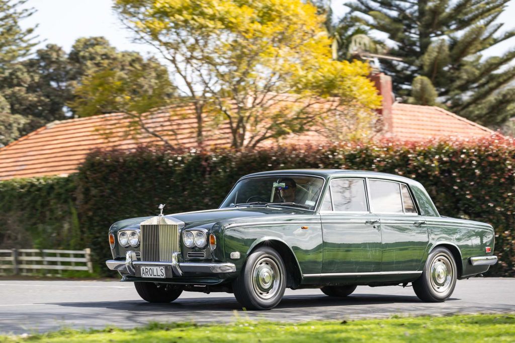 Front quarter driving shot of the Silver Shadow, motion blur