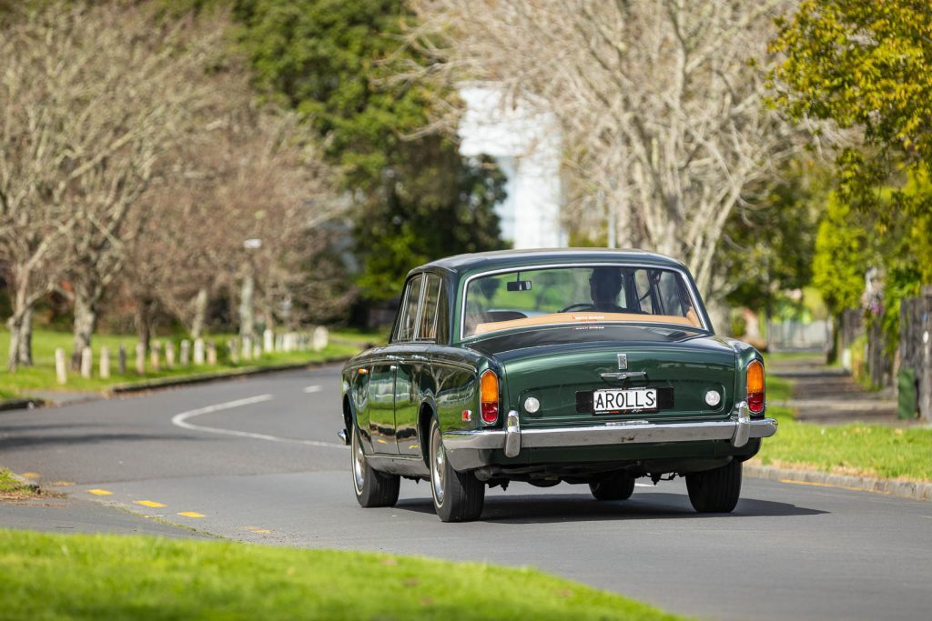 Rear driving shot of the Rolls Royce 1970