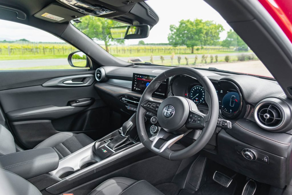 Tonale front interior view, showing dash and steering wheel