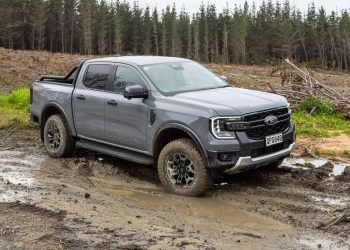 Ford Ranger Tremor front side shot, parked in thick mud