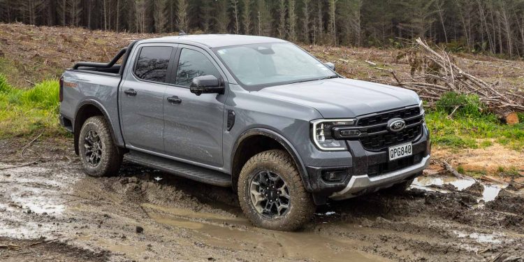 Ford Ranger Tremor front side shot, parked in thick mud