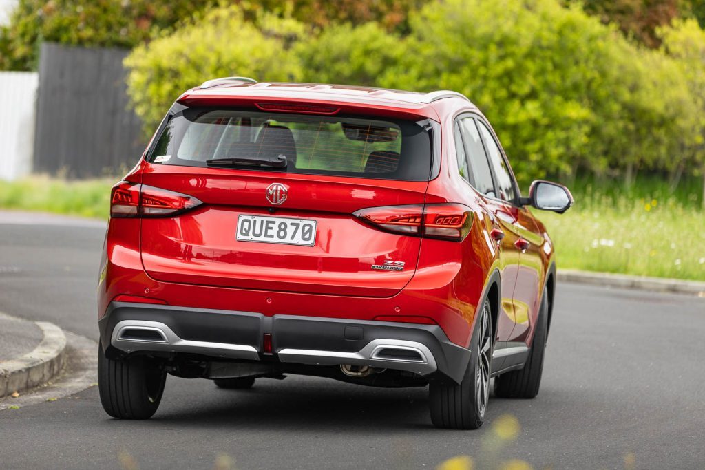 Rear cornering shot of the MG ZS Hybrid essence