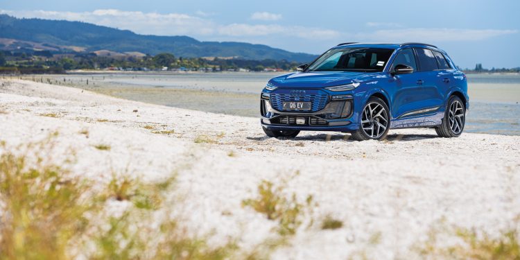 Audi Q6 e-tron S-Line parked on beach